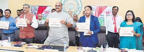 Agriculture Minister K Atchannaidu takes part in the 228th State Level Bankers’ Committee meeting on Thursday 