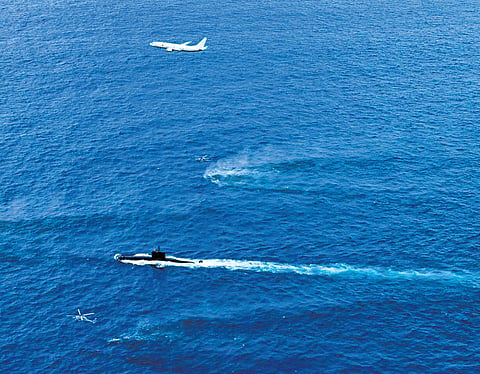 Naval vessels during MALABAR 2024 exercise off the Visakhaptanam coast 