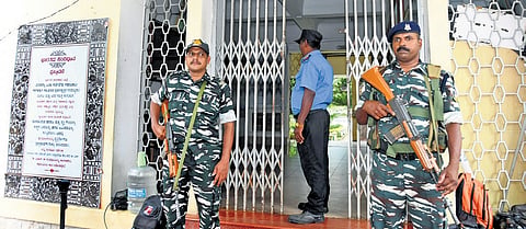 Security enhanced at the Mysuru Urban Development Authority office during 
the raid by the ED in Mysuru on Saturday 