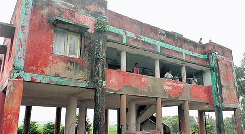 The unsafe cyclone shelter at Kaitha village in Kendrapara district 
