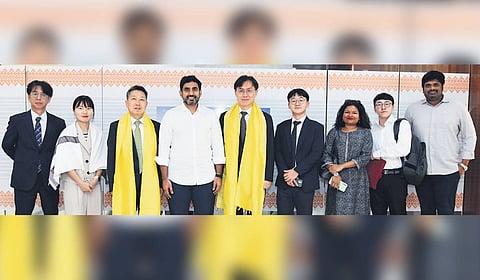 Representatives of KEXIM Bank meet HRD Minister Lokesh on Wednesday 
