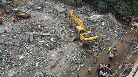 Building collapse site at Anjanadri Layouta, Babusapalya in Bengaluru. 