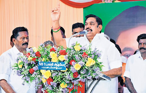AIADMK general secretary  Edappadi K Palaniswami at a meeting in Salem district on Friday 