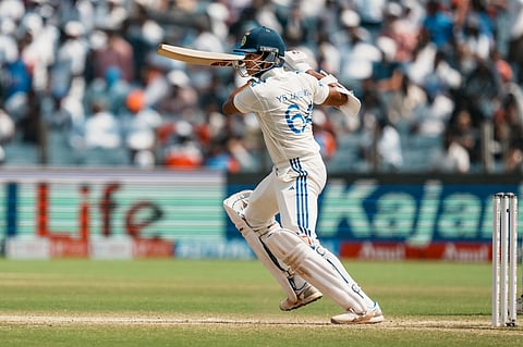 Indias Yashasvi Jaiswal plays a shot on the third day of the second test cricket match between India and New Zealand, at the Maharashtra Cricket Association Stadium, in Pune, Saturday, Oct. 26, 2024. 
