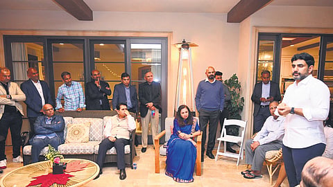 HRD & IT Minister Nara Lokesh, who is on a tour to the US till November 1, interacting with industrialists in San Francisco on Saturday 