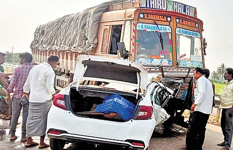 Tyre burst caused the driver to lose control of the car, leading to the mishap 