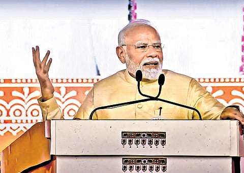 Prime Minister Narendra Modi in Amreli, Gujarat, on Monday.