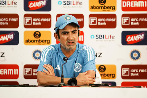  Indian cricket team coach Gautam Gambhir addresses a press conference ahead of their third Test cricket match against New Zealand at Wankhede Stadium, in Mumbai, Thursday, Oct. 31, 2024. 