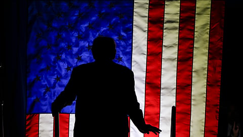 Republican presidential nominee and former US President Donald Trump arrives at a campaign rally at Rocky Mount Event Center, Wednesday, Oct. 30, 2024, in Rocky Mount, N.C.