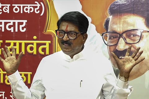 Shiv Sena (UBT) leader Arvind Sawant addresses a press conference, in Mumbai, Saturday, Nov. 2, 2024. Sawant has apologised for his alleged insulting remark against Shiv Sena's Mumbadevi candidate Shaina N C. 