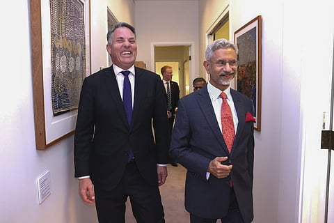 External Affairs Minister S Jaishankar with Australia Deputy Prime Minister Richard Marles during a meeting. 