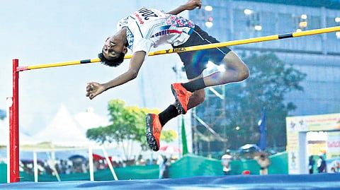 A R Gurupreeth of Kozhikode, who won gold in the sub-junior boys high jump 