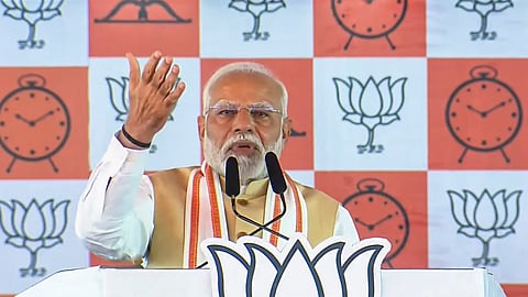 Prime Minister Narendra Modi addresses a public meeting ahead of the Maharashtra Assembly elections, in Nashik, Maharashtra.