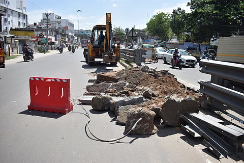Highway department workers kick started phase 2 works of Saibaba colony flyover in Coimbatore on Saturday. 