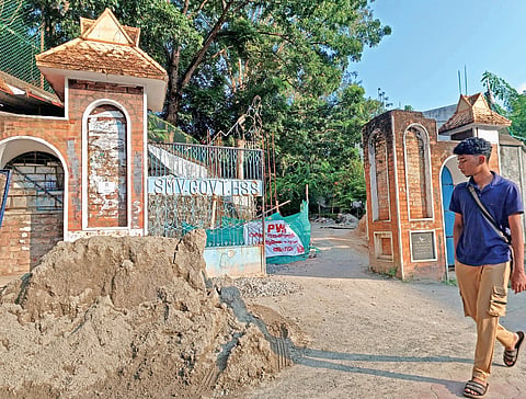 The main gate of SMV High School in Thiruvananthapuram  which was relocated recently