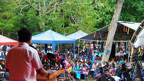 A public meeting organised by the Ilangai Tamil Arasu Katchi for its leader and Jaffna candidate Shritharan Sivagnanam (on podium) on the last day of campaign on Monday.