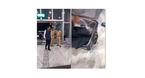 Airport authorities checking Maharashtra Deputy Chief Minister Devendra Fadnavis’s bags at airport.