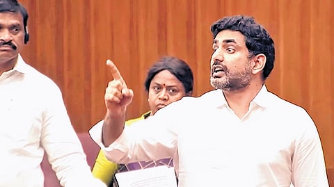HRD Minister Nara Lokesh speaks in the Legislative Council on Thursday 
