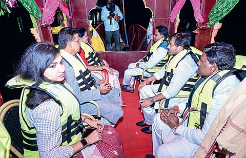 CM Mohan Charan Majhi and other dignitaries enjoying the boat ride 