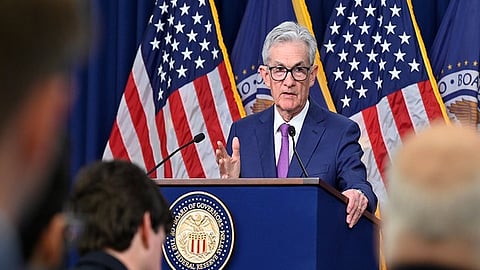 Chair of the Federal Reserve of the United States Jerome Powell addresses the media.