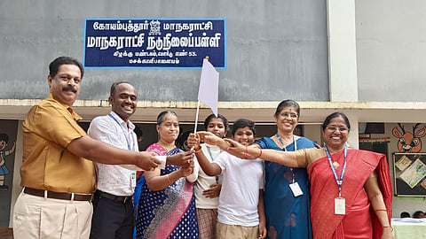 Swearing-in ceremony of house captain and vice captain for Magizh Mutram which is a new house system was held at corporation middle school at Masakalipalayam in the city on Thursday. 