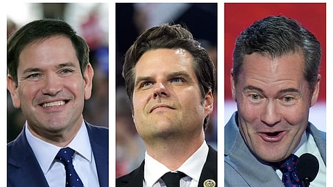 (L-R) Sen. Marco Rubio, Rep. Matt Gaetz,  Rep. Mike Waltz 