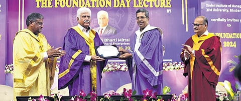Rakesh Bharti Mittal being greeted by XIM University authorities 