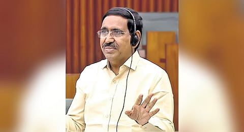 MAUD Minister P Narayana speaking in the House on Saturday 