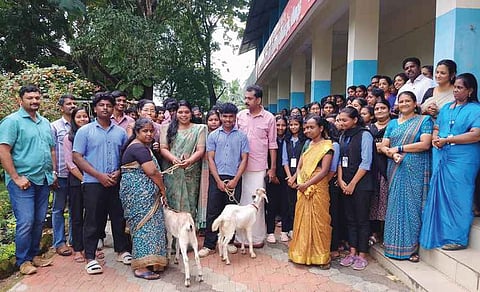 Students of GVHSS Vithura during the launch of the ‘Bakri Bank’ project