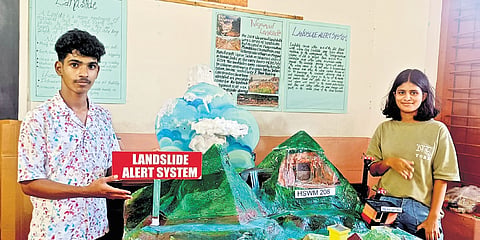 Niramaya and Sreyas of Durga HSS, Kasaragod, explain how the landslide alert system can help in early detection and rescue