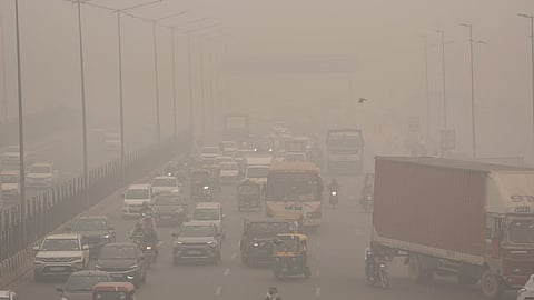 Smoggy conditions in New Delhi on Monday. 