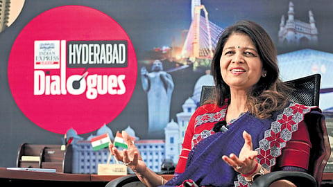 Shikha Goel, DGP CID, Director TGCSB & TG FSL. DGP Women Safety Wing during an interaction with TNIE in Hyderabad 