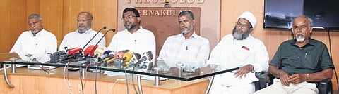 Kerala Waqf Samrakshana Samithi members addressing the media at the Ernakulam Press Club on Wednesday | A Sanesh