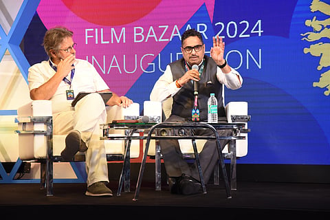 Jerome Paillard, Advisor Film Bazaar is all ears to Secretary, Ministry of Information & Broadcasting, Sh. Sanjay Jaju, in Goa