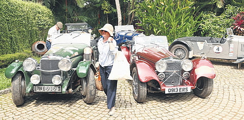The vintage cars, including Bentley, Lagonda, Alvis and others parked at Kumarakom Lake Resort  as part of Destination Rally