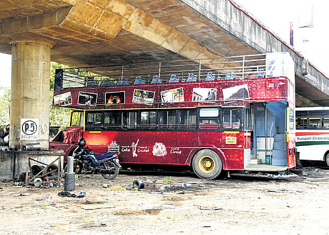 The open-top double-decker bus, which has been brought from Thalassery, was stationed at the Ernakulam KSRTC bus station on Monday 