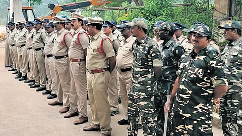 Police deploy additional force at Dr MVR Rayalaseema Thermal Power Plant to avert trouble over transportation of fly ash on Tuesday 