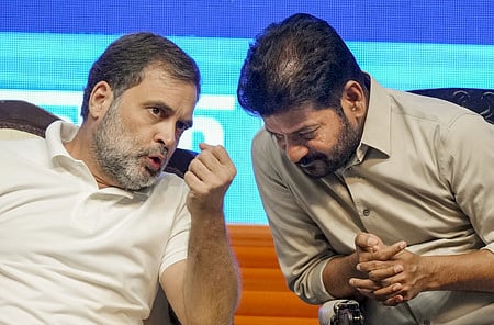 Leader of Opposition Rahul Gandhi with Telangana CM Revanth Reddy