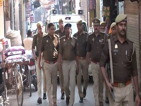 UP Police hold a flag march near Shahi Jama Masjid after violence in Sambhal. 