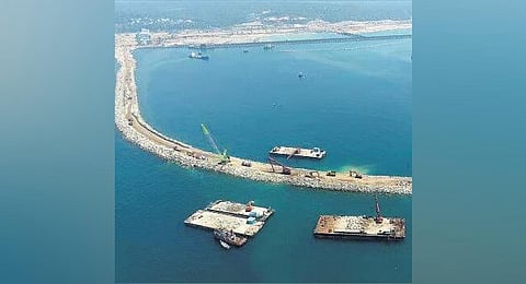 An aerial vie of the Vizhinjam International Seaport
