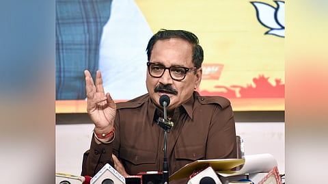 Delhi BJP President Virendra Sachdeva addresses a press conference in New Delhi.