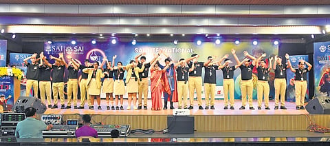Chairperson, Sai International Education group Silpi Sahoo with students 