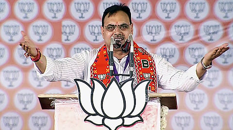 Rajasthan Chief Minister Bhajan Lal Sharma addresses a public rally in Ajmer.