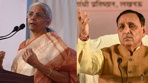 Union Finance Minister Nirmala Sitharaman and former Gujarat chief minister Vijay Rupani 