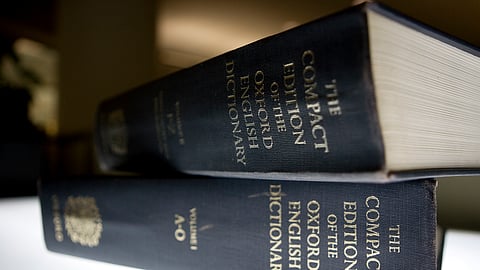 In this Aug. 29, 2010 file photo, an Oxford English Dictionary is shown at the headquarters of the Associated Press in New York.