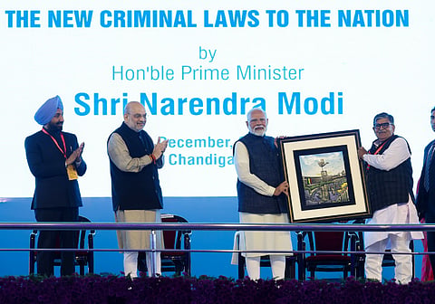 PM Modi addressing a gathering at the Punjab Engineering College.