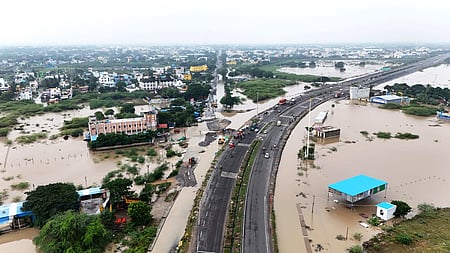 Flood water at Chennai-Trichy highway in Villupuram