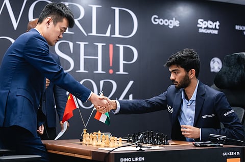 Game 8 between Ding Liren and Gukesh D ends in a draw at the 2024 FIDE World Championship Match, presented by Google