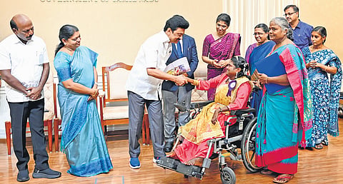 Chief Minister M K Stalin presented state-level awards to 16 people for their outstanding achievements and services to persons with disabilities, on behalf of the Department for the Welfare of the Differently Abled, at the Secretariat