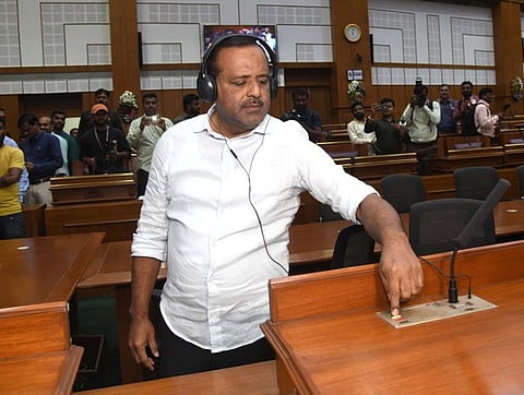 Assembly Speaker UT Khader at the assembly hall of Suvarna Soudha 